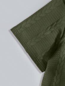 Men's Solid Color Short Sleeve T-Shirt + Drawstring Oblique Pocket Shorts 2-Piece Set, Cable Knit