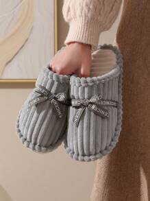 Papuci de casă pentru femei, noi, de toamnă/iarnă, cu vârf închis, din material moale și pluș, confortabili pentru casă