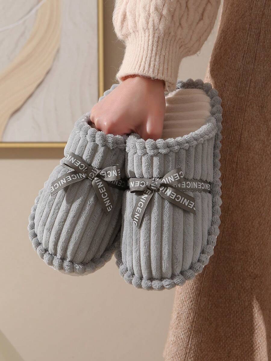 Papuci de casă pentru femei, noi, de toamnă/iarnă, cu vârf închis, din material moale și pluș, confortabili pentru casă