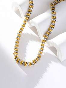 1pc Handmade Stainless Steel Beaded Dual-Tone Necklace, Suitable For Gifts And Daily Wear - necklace - View 6