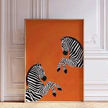 1 幅动物简约斑马橙色海报印刷现代帆布画家居装饰房间艺术装饰墙面艺术可选画框 - 彩色 - 查看 4