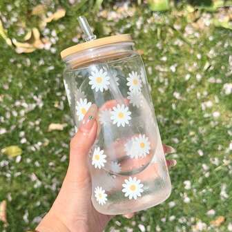 Botella de agua de plástico vintage de 16 onzas con estampado de margarita, vaso reutilizable para jugo, taza de café con hielo con pajilla y tapa de bambú, regalo perfecto para damas, amigas, hermanas, novias, regalo ideal para el Día de la Madre, cumpleaños y fiestas, hidratación para el verano