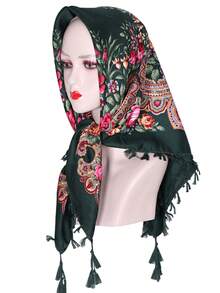 1pc Women's Traditional Print Headscarf Shawl, Versatile Warm Dust-Proof Face Cover Scarf, Women Everyday Head Wrap For Dress - Multicolor - View 12