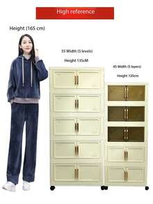 1 件 45 厘米/17.7 英寸宽折叠收纳柜，1-5 层可选，加厚双门带轮，免工具家用整理架，用于存放衣服、玩具，塑料可折叠储物柜