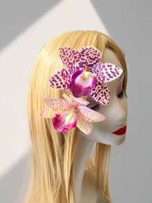 2个波西米亚风大花朵发夹，豹纹设计侧夹，夏季夏威夷花朵发夹，度假海滩派对发饰，女士发卡，时尚发饰，胸针配饰，帽子配饰，女士时尚配饰，户外发饰，校园用品，大学，女士度假装扮，发夹 - 彩色 - 查看 7