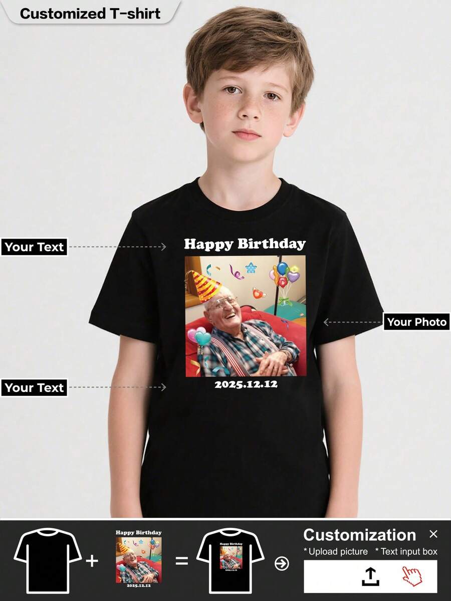 Customized Personalized T-Shirt, Sport T-Shirt, Breathable, A Gift, - Add Images To Design Your Own Personalized Printed T-Shirt - Black - View 1