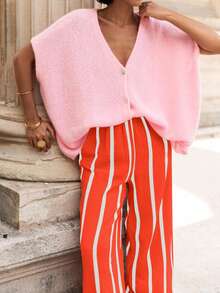 Striped Polyester Pants With Pockets & Fake Drawstring, Suitable For Daily Wear, Parties, Dates, Birthdays, Back-To-School, Travels, Country Music Festivals, Sports & Fitness In Spring And Summer - Red and White Stripes - View 4