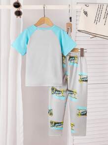BrownBark 4 Sets, 8 pièces - Ensemble de pyjama décontracté d'été pour jeune garçon avec imprimés de dinosaures, de requins, de pelleteuses. Top à manches courtes et pantalon. Tenue d'intérieur d'été confortable pour garçons