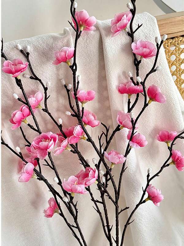 1/4/6Pcs Artificial Flowers Pink Plum Blossom 21.7'' Fake Winter Sweet Long Stem Plastic Flowers Home Hotel Office Wedding Party Garden Decor, Valentine Day,RoomDecor Gift Gifts Birthday Graduation