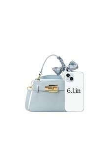 高级奢华鳄鱼纹压花女士手提包，时尚精致的金属装饰，可调节肩带斜挎包，简约风格肩带装饰单肩手提包，磁扣闭合，多功能轻便收纳斜挎包，高级丝巾装饰设计手提包，适合送礼、购物、约会、商务旅行、度假等多种场合。 - 藍色 - 查看 8