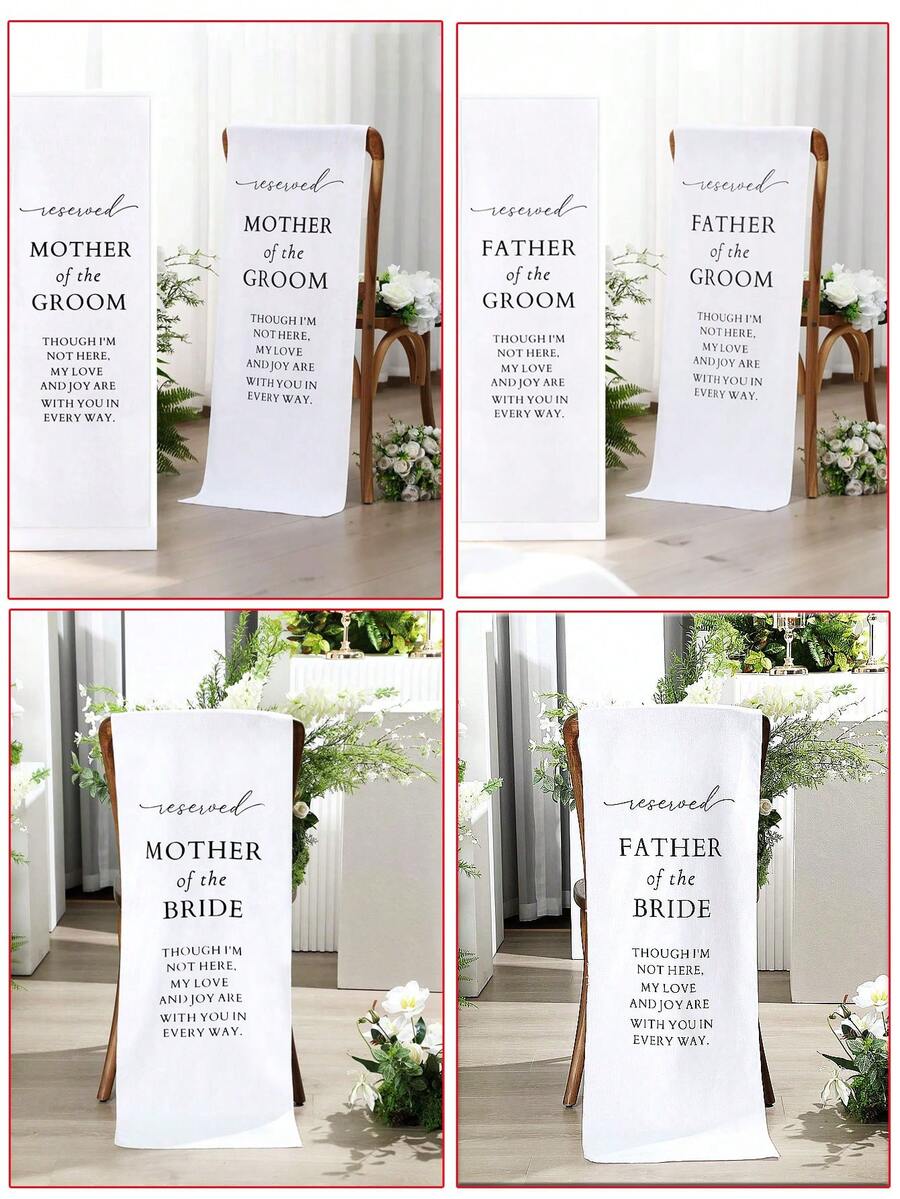 1pc- Wedding Memorial Reserved Chair Sign In Parents Love Memory Celebration Heaven Wedding Chair Banner Memorial Sign Sympathy Memory Gift - White - View 1