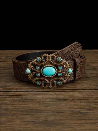 1 pieza Cinturón de mujer de estilo vintage americano de PU color turquesa, adecuado para vaqueros, pantalones casuales, pantalones cargo para uso diario en verano, escuela, otoño, Halloween