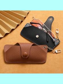 1pc Pressure-Resistant Handmade Leather Sunglasses Case, Anti-Fall Portable Chain Hanging Bag For Sunglasses Storage - Multicolor - View 3