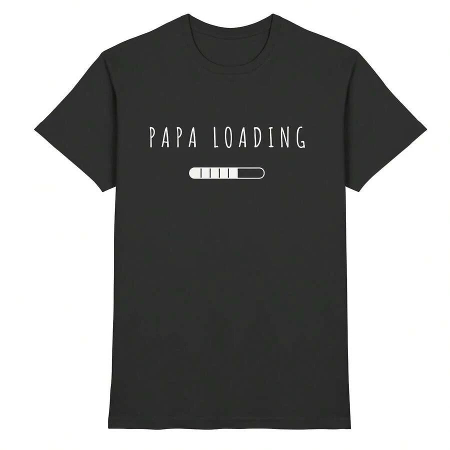 Idea De Regalo Para Futuro Padre Camiseta Personalizada Papa Cargando___220g High-Quality Pure Cotton T-Shirt With Minimalist Printing, Soft And Breathable Fabric, Comfortable And Loose, Suitable For All Day Wear, Suitable For Office Casual Wear, Spring And Summer Daily Appearance, Elegant And Youthful Design - Black - View 1