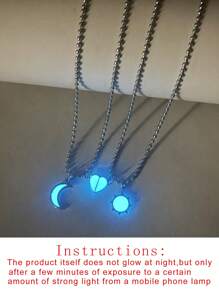 ATLVXJL 2 pièces/Set Couple Lune et Soleil Phosphorescent Pendentif Magnétique Chaîne en Acier Inoxydable avec Perles, Convient pour le Port Quotidien et Cadeau de la Saint-Valentin