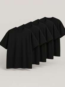 Kit Of 5 Men's Oversized T-Shirts, Plain, Cotton Fabric, High Neck, Many Colors