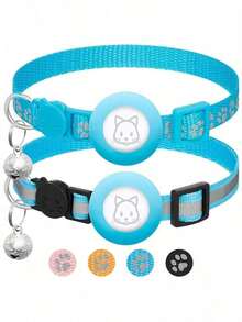 2 Packungen Airtag Katzenhalsbänder mit Schnappverschluss und Glöckchen, reflektierendes Kätzchen-Halsband mit Apple Airtag Katzenhalsbandhalter, verstellbar 7-12 Zoll, Schnalle für Mädchen, Jungen, Katzen, Haustierzubehör - Verschiedenfarbig - Übersicht 11
