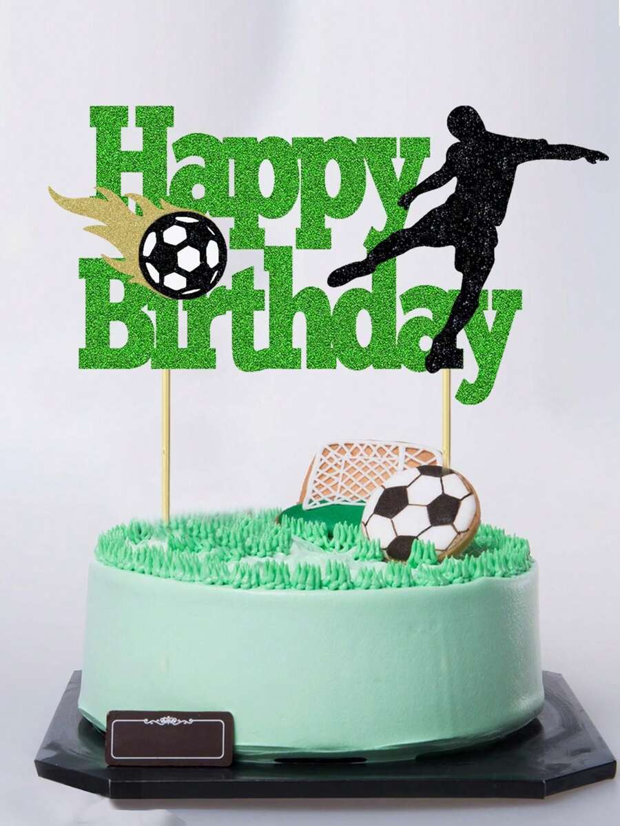 Football Happy Birthday Paper Cake Topper, Sports Themed Birthday Party Decorations For Boys