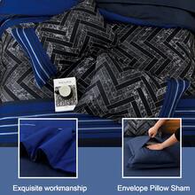 7 Pieces Grey/Blue/Black Striped Comforter Sets Queen King Bed In A Bag Warm Soft Microfiber Complete Bedding Sets With Sheet Set And Pillowcase For All Seasons - 藍色 - 查看 6
