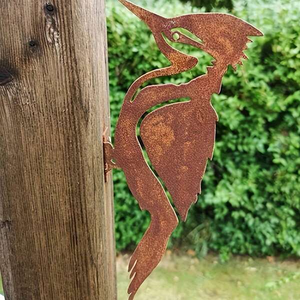 1 pièce Décoration de jardin en métal rouillé, clôture à pics pour oiseaux, statue d'art extérieur, décoration de silhouette de jardin de campagne