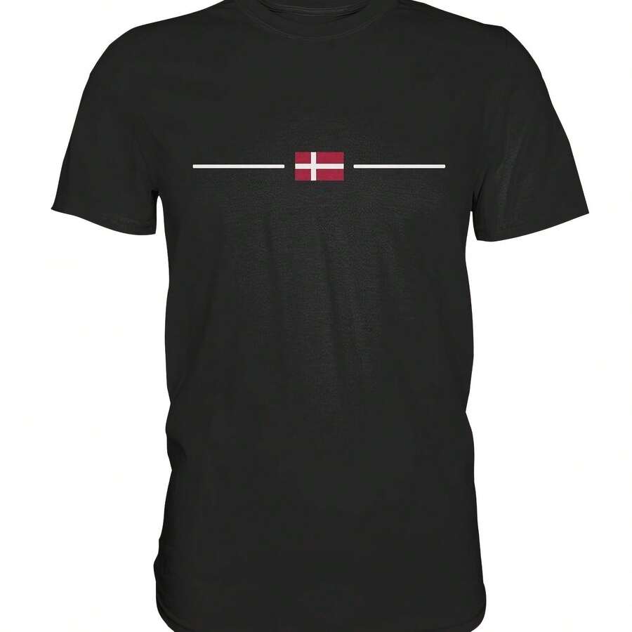 Camiseta Dinamarca Bandera Danesa Regalo Danés Copenhague - Camiseta Premium___220g High-Quality Pure Cotton T-Shirt With Minimalist Printing, Soft And Breathable Fabric, Comfortable And Loose, Suitable For All Day Wear, Suitable For Office Casual Wear, Spring And Summer Daily Appearance, Elegant And Youthful Design - Black - View 1