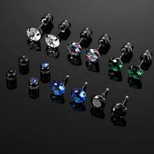 Cubic Zirconia Stainless Steel Earrings For Men - Multi-Color Gemstone Studs, Black Hypoallergenic Earrings, Everyday Jewelry Gift For Him (5 Packs/1-Pair Options)