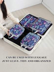4Pcs/Set High-Quality Print Compression Storage Bag Set, Travel Business Trip Luggage Clothes Organizer Underwear Clothes Organizing Storage Bag - Multicolor - View 4