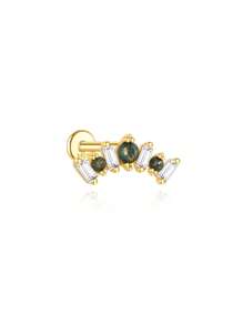1 Stück Natürlicher Moos Achat 925 Sterling Silber Ohrringe für Frauen, klassischer flacher Rücken Piercing, minimalistisches Geschenk für Mütter, Brautschmuck, hochwertiger Schmuck