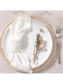 1pc New Classic White Crinkle Tablecloth And 6pcs White Crinkle Fabric Set - White - View 3