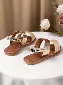 2026新款儿童凉鞋，波西米亚风，亮面皮革凉鞋，时尚水钻凉鞋，沙滩凉鞋，亮片鞋面凉鞋，亮片凉鞋 - 金色 - 查看 5