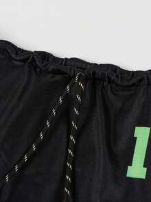 夏季性感拼色修身比基尼两件套无袖露背绷带T恤和抽绳数字印花短裤度假海滩女士套装 - 綠色 - 查看 6