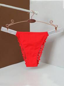 4pcs Women Sexy Low Waist Lace Briefs Panties, Solid Color Silver Stripe Thong