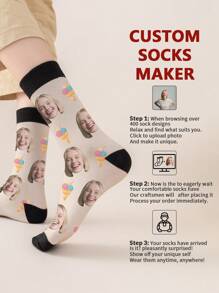 1 par de calcetines de tubo medio personalizados con rostro de mujer, puedes colocar cualquier rostro en los calcetines, calcetines personalizados con fotos, pareja de imagen personalizada interesante con calcetines de longitud media a larga, adecuados para el Día de San Valentín, cumpleaños, regalo, y otras ocasiones, personalizados, divertidos, ricos y coloridos, diseño creativo de anime y dibujos animados, regalos navideños