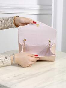 1pc Solid Color Pu Magnetic Closure Chain Clutch Bag For Daily Use, Date And Party - Pink - View 4
