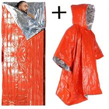 2pcs Emergency Sleeping Bag Set - Includes 1pc Aluminum Foil Lining Emergency Raincoat And 1pc Emergency Sleeping Bag, Portable Blanket Survival Gear, Warm Camping Bag, Essential Outdoor Hiking Travel Equipment