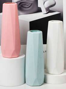 1 Piece Hexagon Ceramic-Look Plastic Vase, Simple Solid Color Home Decor, Center Piece For Floral/Dried Flowers, Tabletop Decoration, Balcony Vase, Nordic Style Vase For Kitchen, Living Room, Bedroom, Office, Wedding, 20cm*6cm