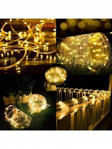 Guirlandes solaires, IP65 étanche et résistant au vent, changement de couleur multi, 8 modes, comprend un panneau solaire, convient pour piscine, mariage, Noël, pelouse, chemin, décoration extérieure, guirlandes solaires