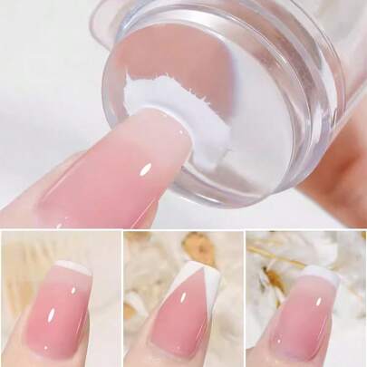 Transparent Silicone Nail Art Stamping Mold, Suitable For French Square Nails, Nail Art Stamping, DIY Transparent Silicone Nail Art Pusher And Scraper, With Jelly Sealing Ring, Suitable For Quick French Manicure