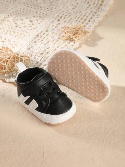1 par de zapatos casuales y versátiles para bebés recién nacidos niños con bloqueo de color, suela plana, aptos para uso en interiores, primaverales y otoñales
