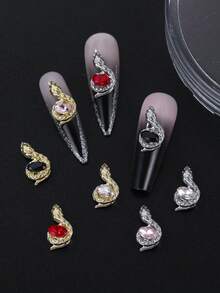 10 件小蛇美甲饰品钻石镶嵌金属蛇形美甲用品个性化美甲 3D 红黑色美甲宝石适合 DIY 美甲沙龙和个人使用 - 彩色 - 查看 1