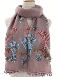 1pc Lightweight Knit Embroidered Summer Scarf - Multicolor - View 25