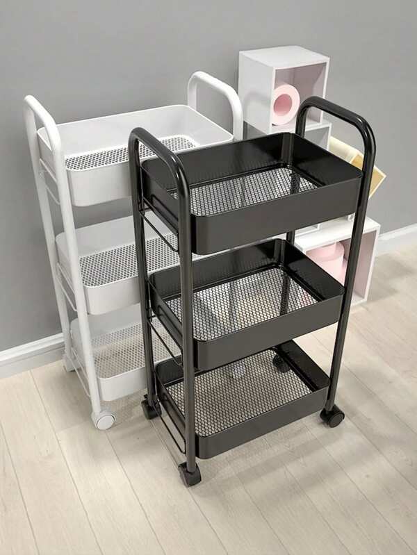 1 Carrito de almacenamiento versátil y elegante de acero con recubrimiento de carbono reforzado, un carrito de almacenamiento móvil para cosméticos, juguetes y bocadillos que no requiere instalación, un carrito de almacenamiento duradero y resistente para uso doméstico, adecuado para almacenamiento portátil en salas de estar, cocinas, dormitorios, salas de estudio y balcones
