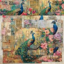 8 Stücke A5 Fantasy Pfau & Blumen Scrapbooking Papier Block, ästhetische einseitige Decoupage Bastelkarton für DIY Journaling, Album Kunst, Geschenkverpackung & dekorative Bastelarbeiten