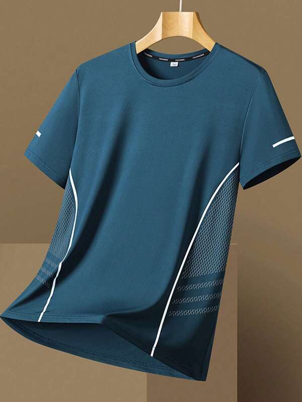 Camiseta feminina de secagem rápida, 1 peça, gola redonda, manga curta, moletom elástico que absorve o suor, secagem rápida, adequada para treinamento físico feminino