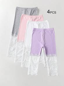 Conjunto de 4/3/2/1 Peças Leggings Capri com Renda para Meninas, Cor Sólida/Contraste, Leve, Meia-Calça Casual 3/4, Fofo & Moderno, Estilo Princesa, Adequado para Uso Diário, Meia-Calça Macia & Confortável, Adequado para Estudantes Combinarem com Tops, Saias, Temporada de Volta às Aulas - Multicolorido - Visão 82