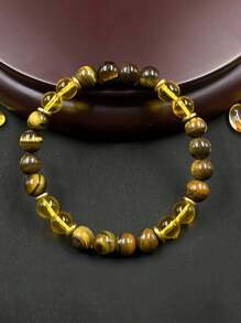 1 Stück Armband zum Anziehen von Reichtum, 8mm Citrin & Tiger Eye Armband für Wohlstand & Gedeihen, Glück, Erfolg Meditation Schmuck für Männer und Frauen