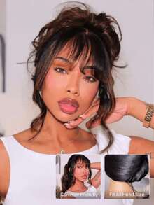 13x4 Pre-Cut Full Lace Front Ombre Fluffy Natural Wave Bangs Layered Wig, Pre-Cut Pre-Bleached Pre-Plucked Magic Ear Tab Unice Wig