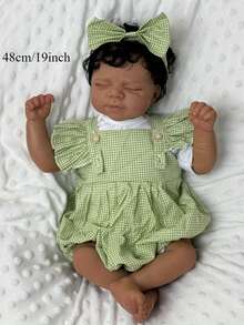 48cm Asleep Reborn Baby Doll Vinyl Limbs Cloth Body Girl Toy 19inch Lifelike Black Brown Light Beige Smile Bebe Doll Kid Lovely Birthday Gift