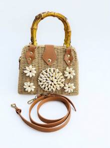 2025 New Handmade Weaving Shell Beads Flower Shoulder Bag, Fashion Multi-Way Tote