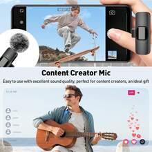 适用于 iOS Type-C 的无线领夹式降噪麦克风,即插即用,专业降噪夹式麦克风,适用于创作者和采访(50mAh 可充电电池) - 黑色 - 查看 8